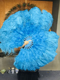 Load image into Gallery viewer, turquoise Ostrich & Marabou Feathers fan 27"x 53" with Travel leather Bag.
