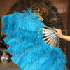 A pair turquoise Single layer Ostrich Feather fan 24"x 41" with leather travel Bag.