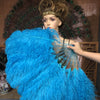 A pair turquoise Single layer Ostrich Feather fan 24"x 41" with leather travel Bag.