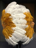 Load image into Gallery viewer, Mix topaz & white XL 2 Layer Ostrich Feather Fan 34''x 60'' with Travel leather Bag.
