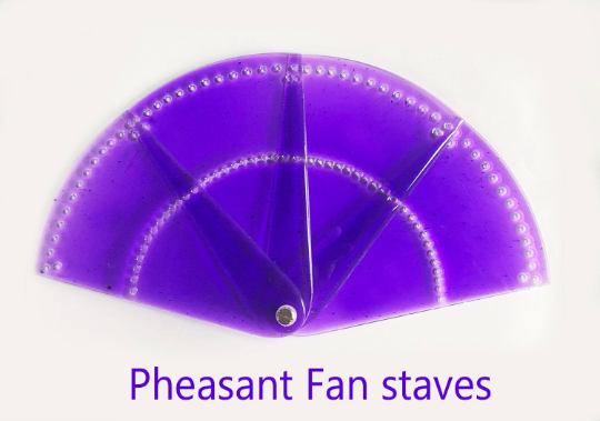 violet Set of 4 of Pheasant Fan staves 6" (15.5 cm ) long & Hardware Assembly Kit.