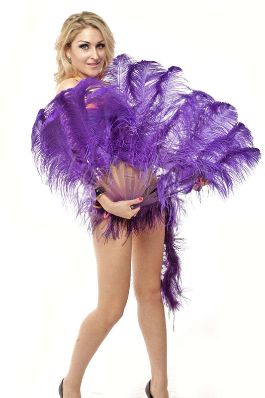 A pair violet Single layer Ostrich Feather fan 24"x 41" with leather travel Bag.