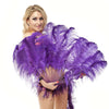 Un par de abanicos de plumas de avestruz de una sola capa violeta de 24&quot;x 41&quot; con bolsa de viaje de cuero.