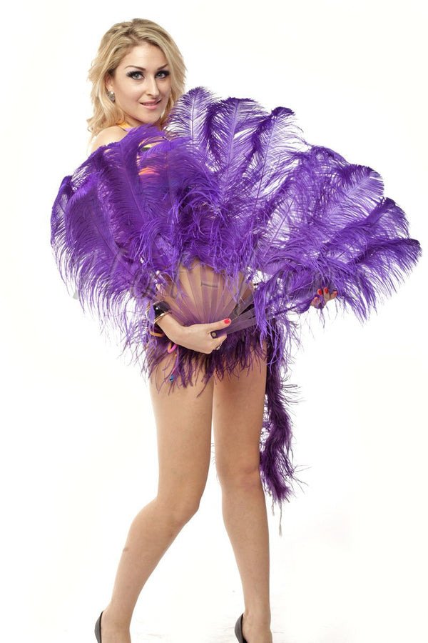 Violet single layer Ostrich Feather Fan with leather travel Bag 25"x 45".