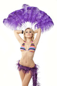 Load image into Gallery viewer, A pair violet Single layer Ostrich Feather fan 24"x 41" with leather travel Bag.
