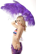 Load image into Gallery viewer, Violet single layer Ostrich Feather Fan with leather travel Bag 25"x 45".
