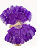 Load image into Gallery viewer, violet Marabou Ostrich Feather fan 24"x 43" with Travel leather Bag.
