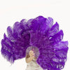 violet Marabou Ostrich Feather fan 24"x 43" with Travel leather Bag.