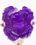 Load image into Gallery viewer, violet Marabou Ostrich Feather fan 24"x 43" with Travel leather Bag.
