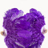 Abanico de plumas de avestruz de marabú violeta 24&quot;x 43&quot; con bolsa de viaje de cuero.