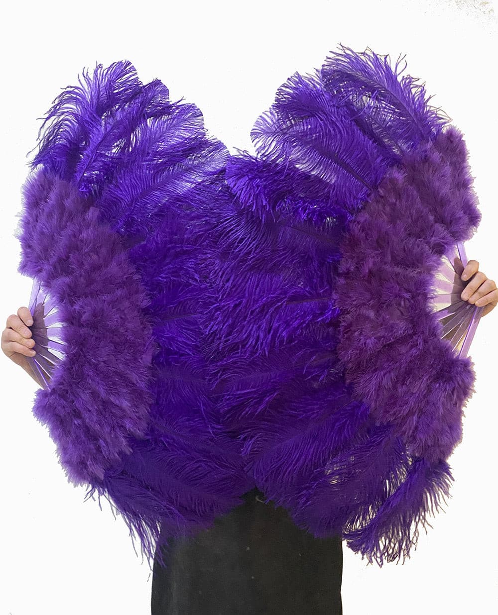 violet Marabou Ostrich Feather fan 21"x 38" with Travel leather Bag.