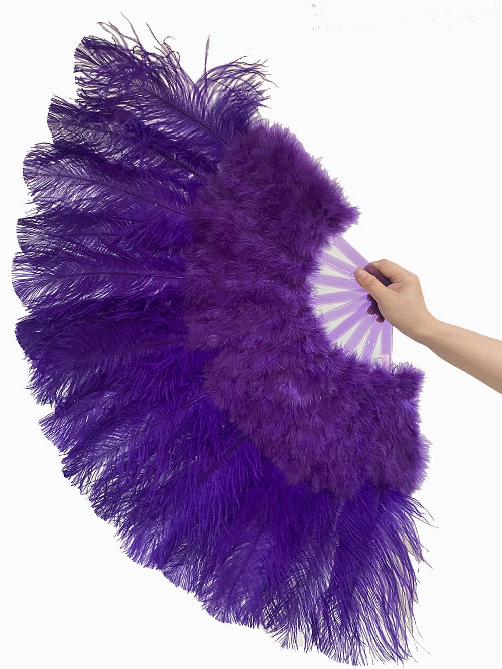 violet Marabou Ostrich Feather fan 21"x 38" with Travel leather Bag.