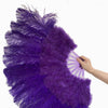 Abanico violeta de plumas de avestruz de marabú de 21 "x 38" con bolsa de viaje de cuero.