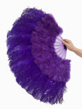 Load image into Gallery viewer, violet Marabou Ostrich Feather fan 21"x 38" with Travel leather Bag.
