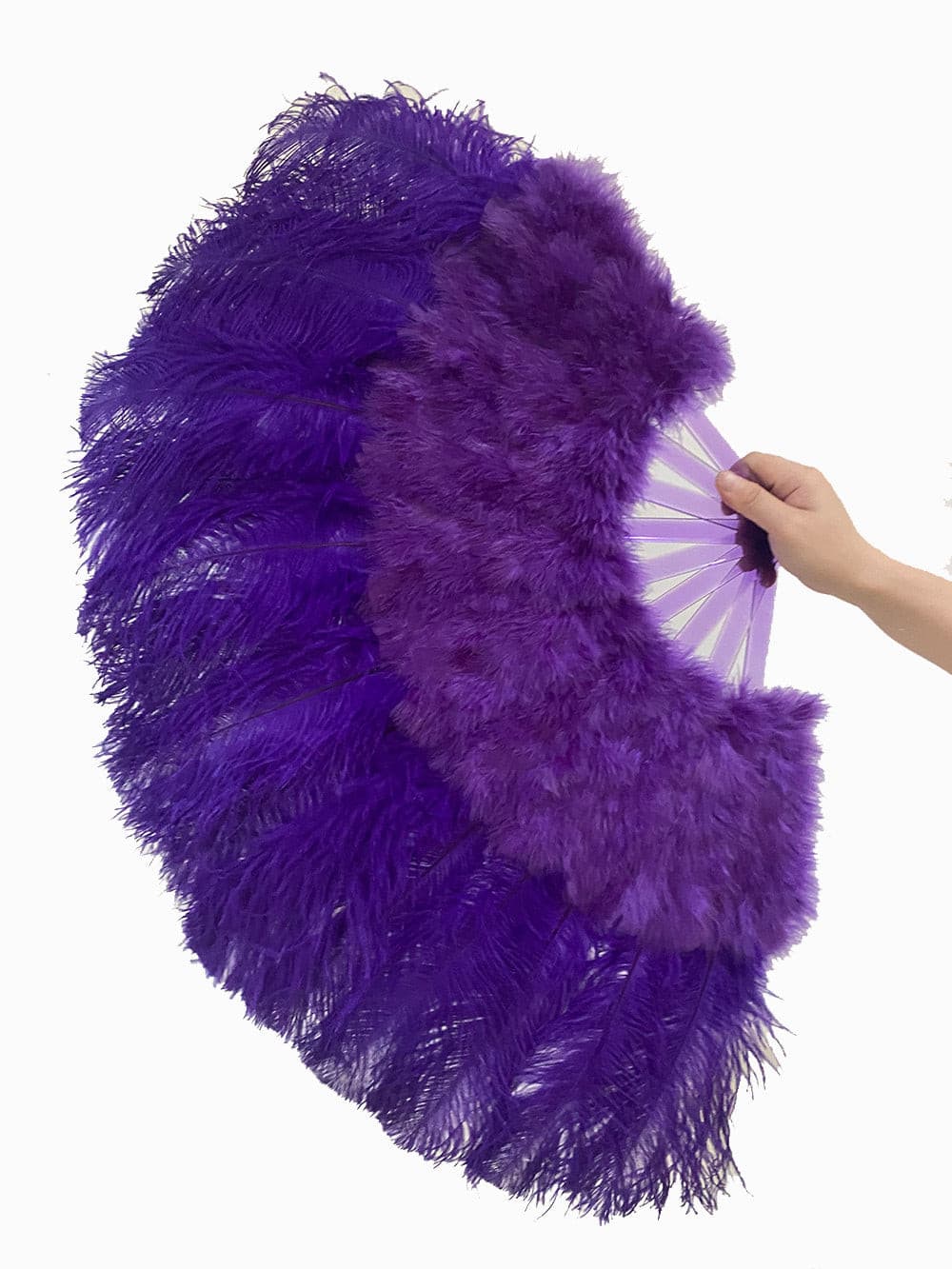 violet Marabou Ostrich Feather fan 21"x 38" with Travel leather Bag.