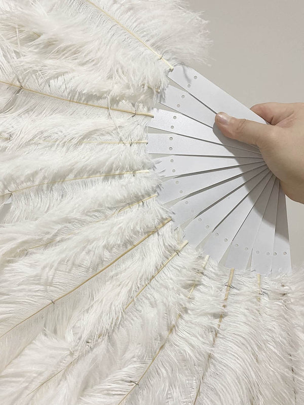 2 Layers Ostrich Feather Fan 30''x 54'' with aluminum staves.