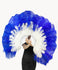 Abanico de plumas de avestruz de 2 capas azul real y blanco de 30''x 54'' con bolsa de viaje de cuero.