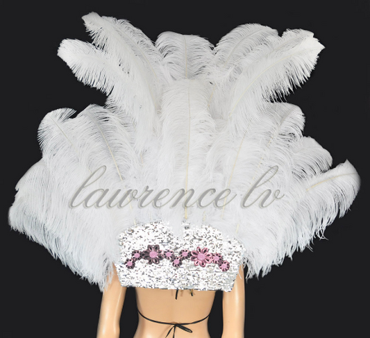 white Ostrich Feather Open Face Headdress & backpiece Set.