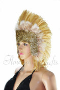 Load image into Gallery viewer, Wheat feather sequins crown las vegas dancer showgirl headgear headdress.
