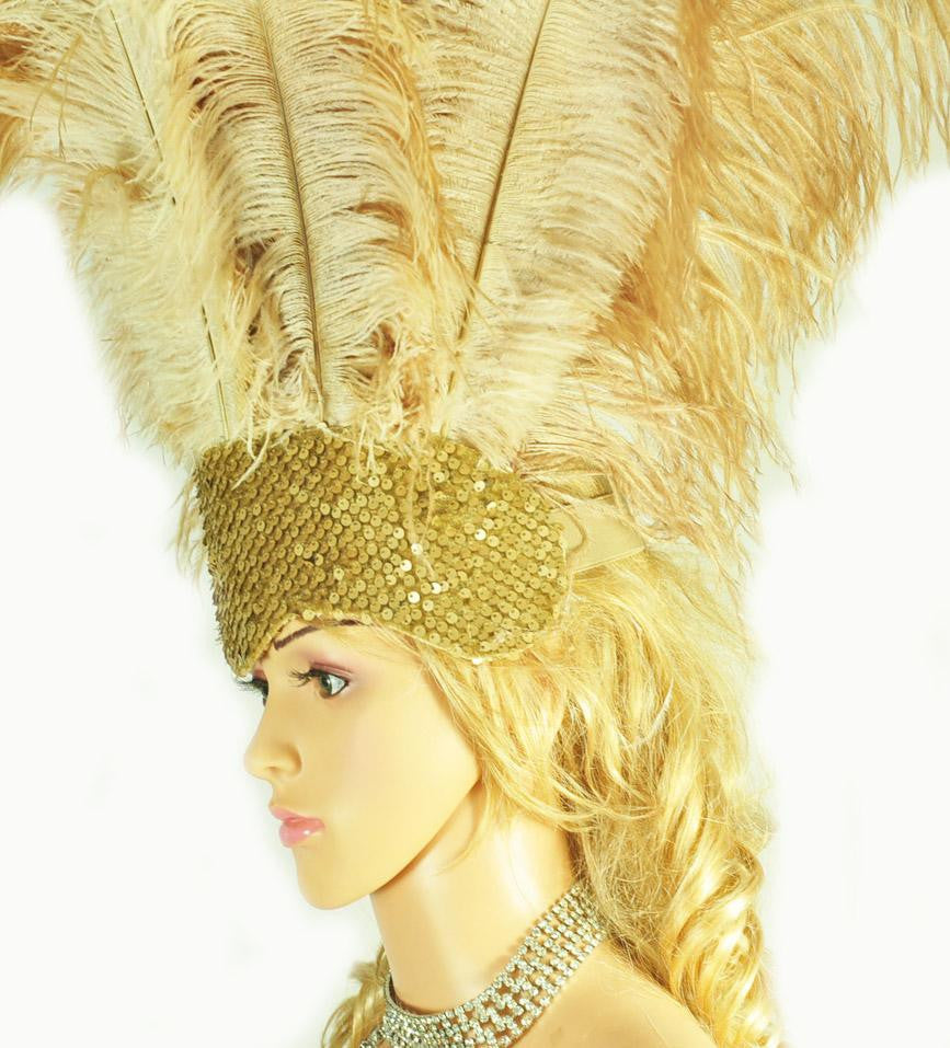 Wheat Showgirl Open Face Ostrich feather Headdress.