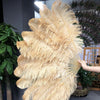 Abanico de plumas de avestruz de trigo de 2 capas de 30&quot;x 54&quot; con bolsa de viaje de cuero.