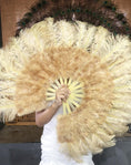 Load image into Gallery viewer, wheat Marabou Ostrich Feather fan 21"x 38" with Travel leather Bag.
