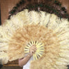 wheat Marabou Ostrich Feather fan 21"x 38" with Travel leather Bag.