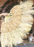 Load image into Gallery viewer, wheat Marabou Ostrich Feather fan 21"x 38" with Travel leather Bag.
