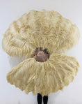 Load image into Gallery viewer, XL 2 Layers wheat Ostrich Feather Fan 34''x 60'' with Travel leather Bag.
