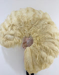 Load image into Gallery viewer, XL 2 Layers wheat Ostrich Feather Fan 34''x 60'' with Travel leather Bag.
