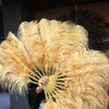 A pair wheat Single layer Ostrich Feather fan 24"x 41" with leather travel Bag.