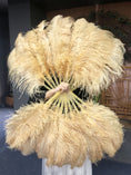 Load image into Gallery viewer, A pair wheat Single layer Ostrich Feather fan 24"x 41" with leather travel Bag.
