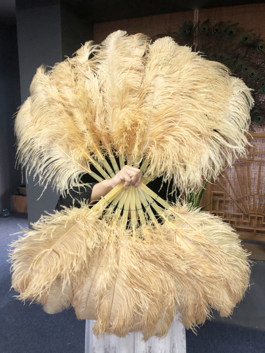 A pair wheat Single layer Ostrich Feather fan 24"x 41" with leather travel Bag.