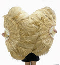 Load image into Gallery viewer, Wheat Ostrich & Marabou Feathers fan 27"x 53" with Travel leather Bag.
