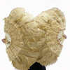 小麦ダチョウとマラブーの羽根ファン 27インチ x 53インチ、トラベルレザーバッグ付き。