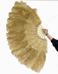 Load image into Gallery viewer, Wheat Ostrich & Marabou Feathers fan 27"x 53" with Travel leather Bag.
