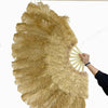 Abanico de trigo de avestruz y plumas de marabú 27 "x 53" con bolsa de viaje de cuero.