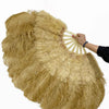 Abanico de plumas de avestruz y marabú de trigo de 27&quot;x 53&quot; con bolsa de viaje de cuero.