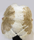 Load image into Gallery viewer, Mix wheat & beige XL 2 Layer Ostrich Feather Fan 34''x 60'' with Travel leather Bag.
