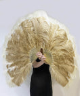 Load image into Gallery viewer, Mix wheat & beige XL 2 Layer Ostrich Feather Fan 34''x 60'' with Travel leather Bag.
