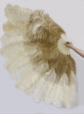 Load image into Gallery viewer, Mix wheat & beige XL 2 Layer Ostrich Feather Fan 34''x 60'' with Travel leather Bag.
