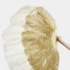 Mezcla de trigo y beige Abanico XL de Plumas de Avestruz de 2 Capas 34''x 60'' con Bolsa de Cuero de Viaje.