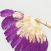 Mezcle un abanico de plumas de avestruz de 2 capas de color morado oscuro y trigo de 30&#39;&#39;x 54&#39;&#39; con una bolsa de cuero de viaje.