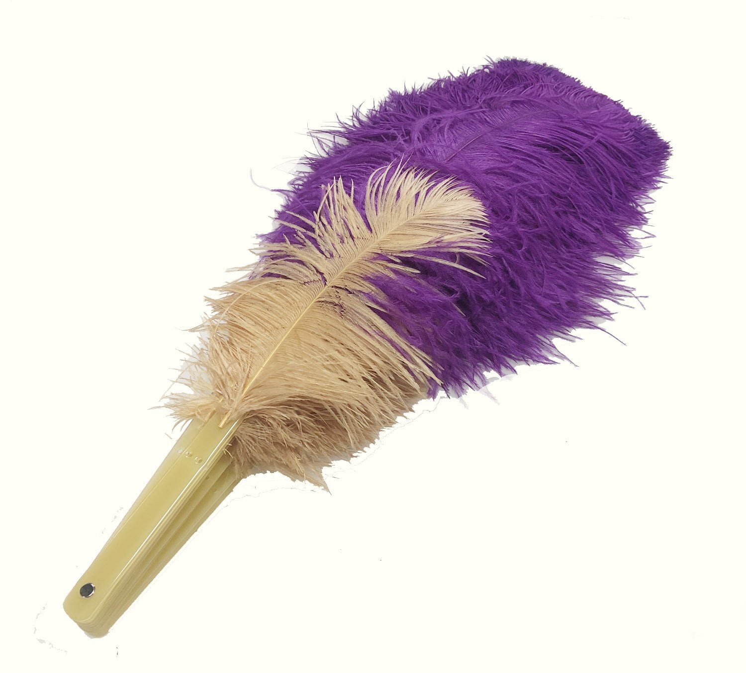 Mix dark purple & wheat 2 Layers Ostrich Feather Fan 30''x 54'' with Travel leather Bag.