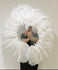 White single layer Ostrich Feather Fan Full open 180 ° with Travel leather Bag.
