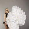 Abanico de plumas de avestruz blanco de 2 capas de 30&quot;x 54&quot; con bolsa de viaje de cuero.