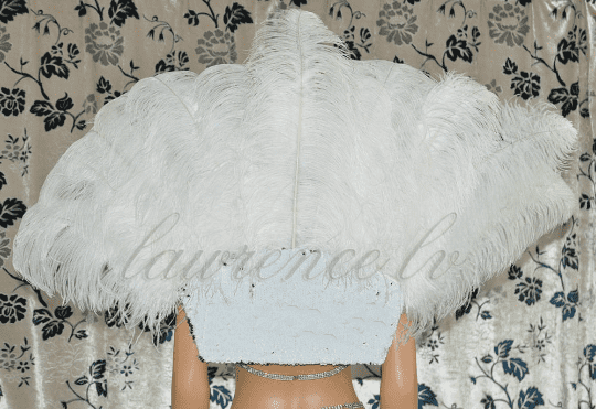 Espalda blanca abierta de plumas de avestruz estilo majestuoso.
