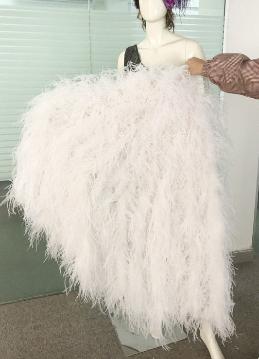 Burlesque Fluffy white Waterfall Fan Ostrich Feathers Boa Fan 42"x 78".