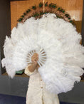 Load image into Gallery viewer, White Marabou Ostrich Feather fan 21"x 38" with Travel leather Bag.
