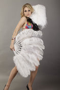 Load image into Gallery viewer, A pair white Single layer Ostrich Feather fan 24"x 41" with leather travel Bag.
